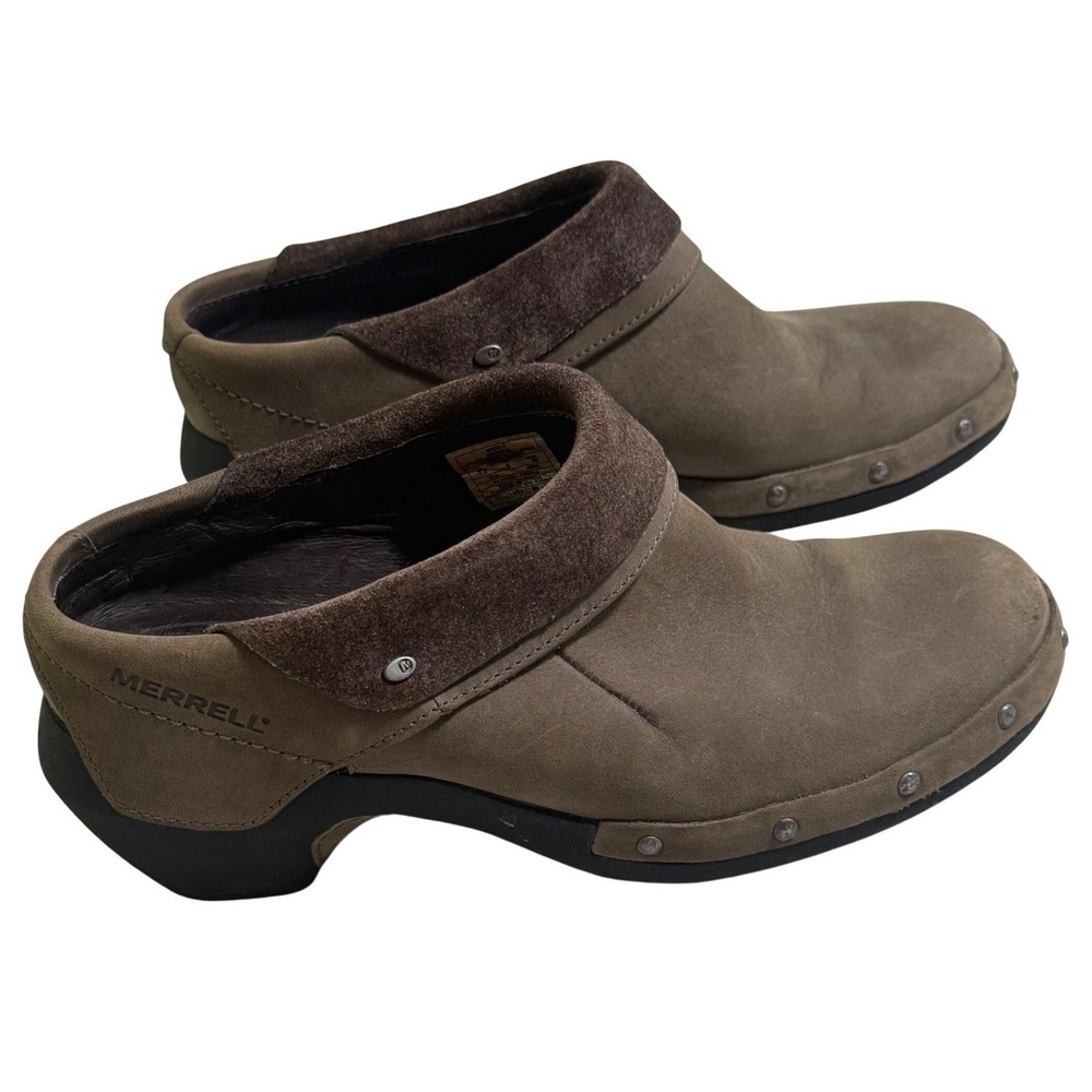 Merrell Drizzle Studded Leather Suede Clogs Mules Brown Comfort Walking Size 7.5